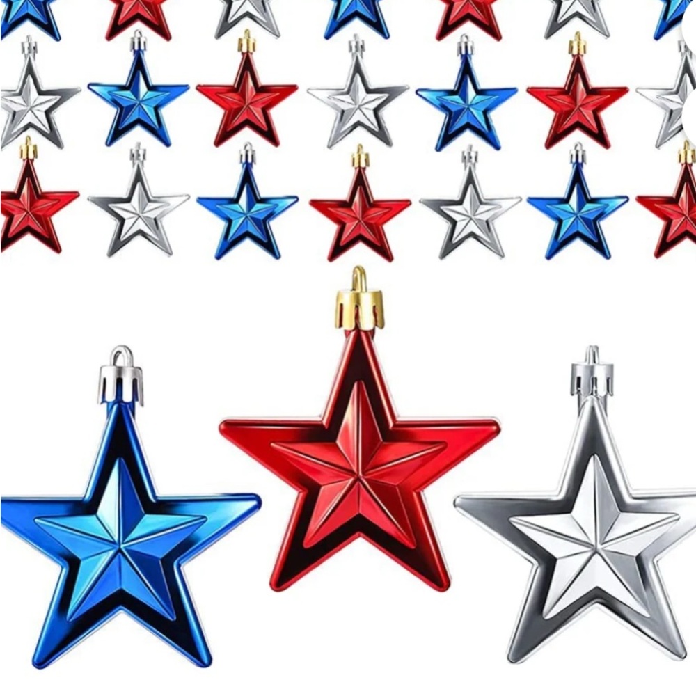 24Pcs Hanging Ornaments Patriotic 4th of July Shatterproof Hanging Stars
